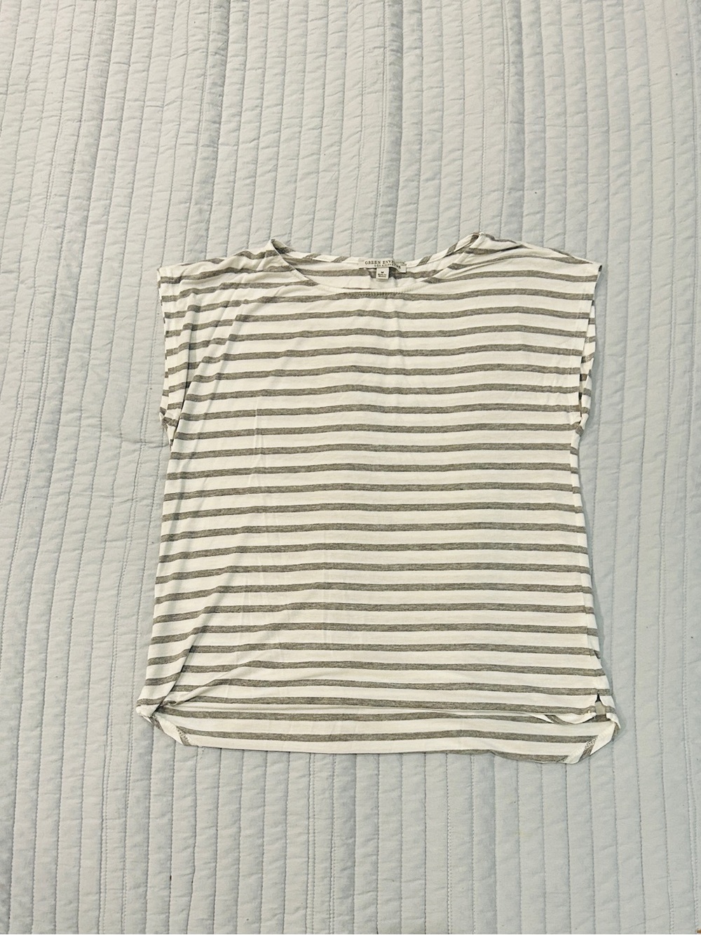Green Envelope Striped Short Sleeve Top - White & Gray